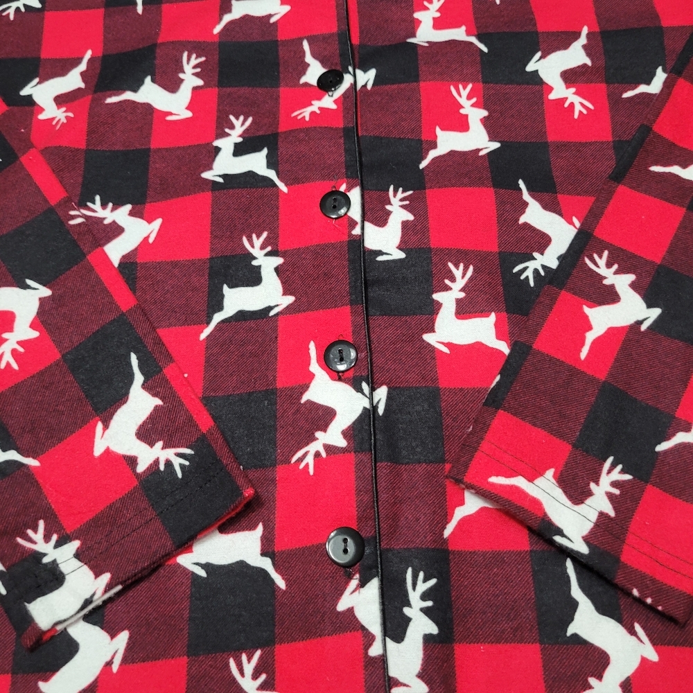 Women's Red and Black Flannel Deer Button Down Pajama Top Sz L NWOT - Picture 4 of 4
